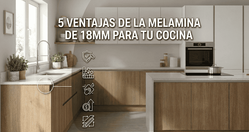 Infografía sobre las 5 ventajas de la melamina de 18mm para muebles de cocina de Decora360