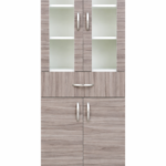 Alacena de cocina en melamina color madera con vitrinas de vidrio estilo moderno