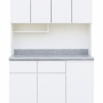 Repostero de cocina en melamina blanca con tablero gris estilo moderno