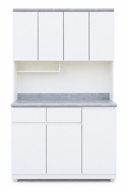 Repostero de cocina en melamina blanca con tablero gris estilo moderno
